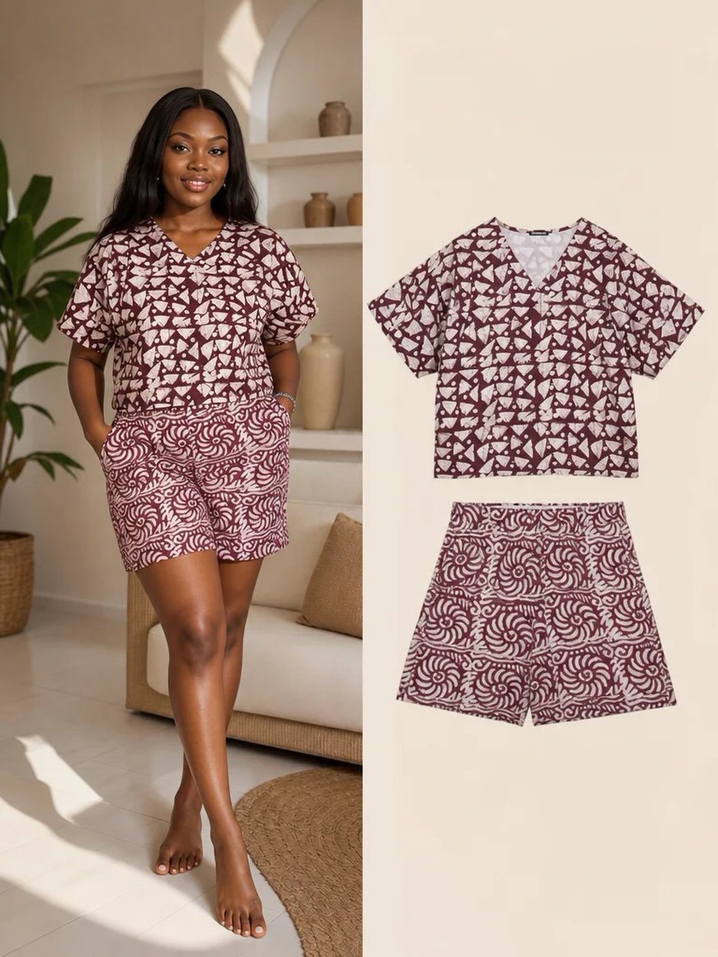 Adire Shorts Set for Women – African Print Two-Piece Outfit