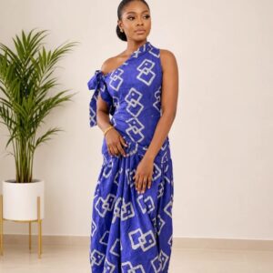 Royal Blue Adire One-Shoulder Maxi Dress