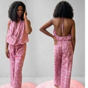 Pink Adire Backless Jumpsuit for Women
