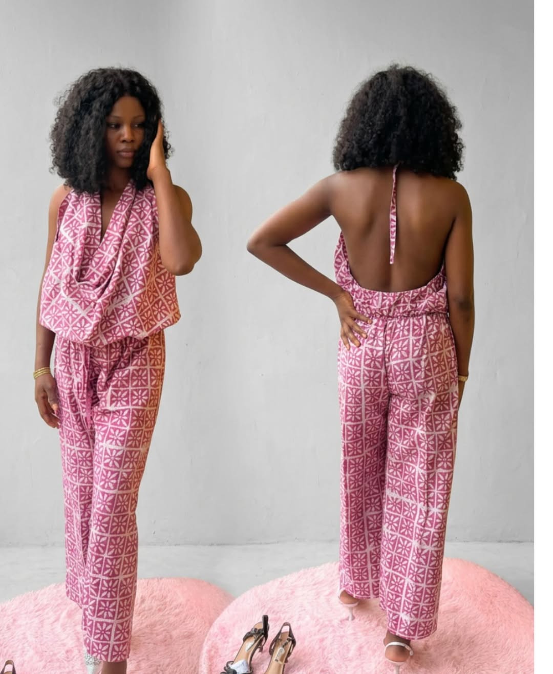Pink Adire Backless Jumpsuit for Women
