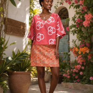 Orange Adire Two-Piece Set for Women